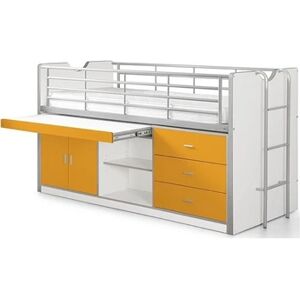 Non renseigné Lit combiné 90x200 cm avec sommier 1 bureau 3 tiroirs bois blanc et orange Bonny - Publicité