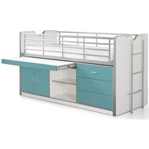 Non renseigné Lit combiné 90x200 cm avec sommier 1 bureau 3 tiroirs bois blanc et turquoise Bonny - Publicité