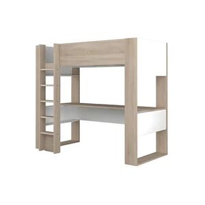 Vente-Unique.com Lit mezzanine avec bureau et rangements intégrés - 90 x 200 cm - Chêne et blanc - NOAH II - Publicité