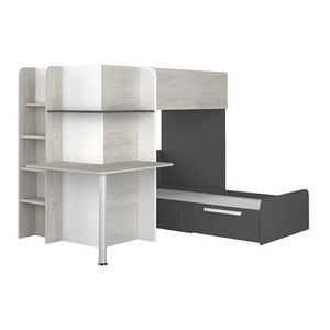 Vente-Unique.com Lits superposés d'angle 2 x 90 x 190 cm - Avec bureau - Gris, blanc et noir - SAMUEL - Publicité