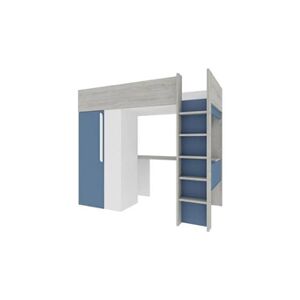 Vente-Unique.com Lit mezzanine 90 x 200 cm avec armoire et bureau - Bleu et blanc - NICOLAS - Publicité