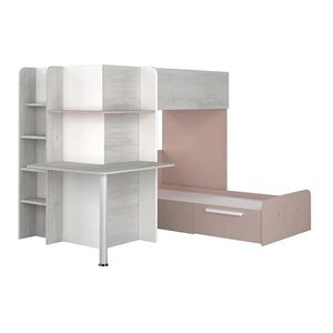 Vente-Unique.com Lits superposés d'angle 2 x 90 x 190 cm - Avec bureau - Gris, blanc et rose - SAMUEL - Publicité