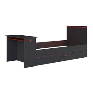 Vente-Unique.com Lit gigogne gamer 2 x 90 x 200 cm - Avec bureau - LEDs - Anthracite et rouge - VOUANI - Publicité