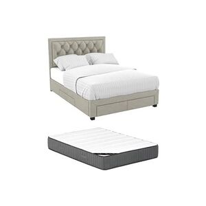 Vente-Unique.com Lit avec tiroirs 140 x 190 cm - Tissu velours - Beige grisé + Matelas - LEOPOLD - Publicité