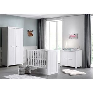 Non renseigné Les Tendances Chambre bébé 3 pièces lit commode et armoire 2 portes pin massif laqué blanc Erik 60x120 cm - Publicité