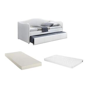 Vente-Unique.com Lit banquette gigogne MATHILDE - 2 x 90 x 190 cm - Simili - Blanc + matelas - Publicité