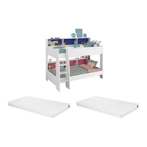 Vente-Unique.com Lits superposés LENNY - 2 x 90 x 200 cm - Etagères - Fond réversible rose ou bleu + matelas - Publicité