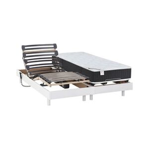 Vente-Unique.com Lit électrique relaxation matelas ressorts ensachés et mémoire forme APOLLO de DREAMEA - blanc - 2 x 90 x 200 cm - Publicité