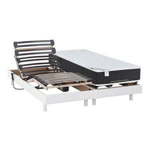 Vente-Unique.com Lit électrique relaxation matelas ressorts ensachés et mémoire forme APOLLO de DREAMEA - blanc - 2 x 70 x 190 cm - Publicité