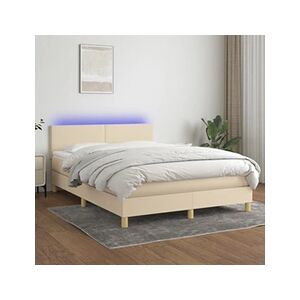 VIDAXL Sommier à lattes de lit avec matelas LED Crème 140x190 cm Tissu - Publicité