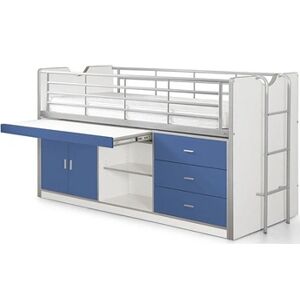Non renseigné Lit combiné 90x200 cm avec sommier 1 bureau 3 tiroirs bois blanc et bleu Bonny - Publicité