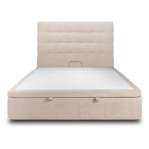 GENERIQUE Lit coffre 200x200cm avec tête de lit capitonnee Tissu Beige brun - Hauteur totale : 39cm - Publicité