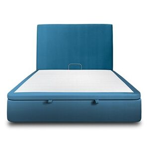 GENERIQUE Lit coffre 180x200cm avec tête de lit tapissier Velours Bleu - Hauteur totale : 39cm - Publicité