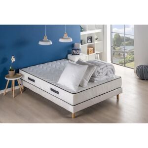 Pack Pret A Dormir Relax - Matelas Sommier 160x200 Couette 2 Oreillers - Deko Dream - Publicité