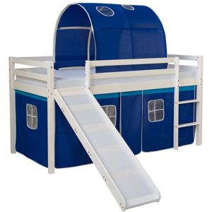 Lit Mezzanine Pour Enfant Avec Sommier Toboggan Tunnel Rideau Modèle Bleu 90x200 Cm Lit06186 - Publicité