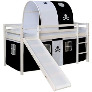 Lit Mezzanine Pour Enfant Avec Sommier Toboggan Tunnel Rideau Modèle Noir Pirate 90x200 Cm Lit06196 - Publicité