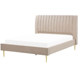 Beliani EU King Size Panel Bed Beige Velvet Slatted Base 5ft3 High Headrest Vintage Material:Velvet Size:x124x182 - Publicité