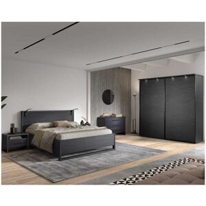 Tousmesmeubles Chambre Complète 140x190/200 Cm À Led Bois Noir - Unys N°1 - Publicité