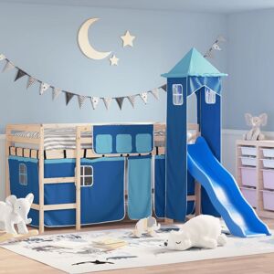 Vidaxl Lit Mezzanine Enfants Avec Tour Bleu 90x200 Cm Bois Pin Massif - Publicité