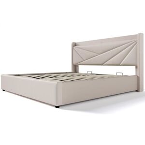 Aufun Lit Rembourré Double Lit De Rangement Avec Recharge Usb, Avec Sommier À Lattes, Avec Matelas, Beige, 160x200cm - Publicité