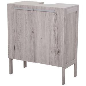 HOMCOM Meuble salle de bain sous lavabo - meuble sous-vasque - placard 2 portes avec étagère - dim. 60L x 30l x 70H cm - MDF imitation bois gris