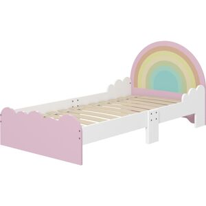 ZONEKIZ Lit pour enfants de 3 à 6 ans 143 x 74 x 66 cm design arc-en-ciel sommier à lattes inclus chambre moderne rose