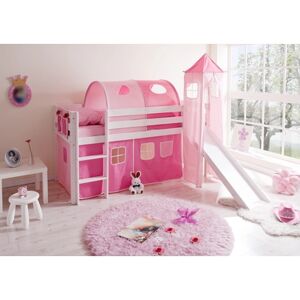 TiCAA Lit toboggan mezzanine enfant Kasper pin blanc rose/rose vif, tour...