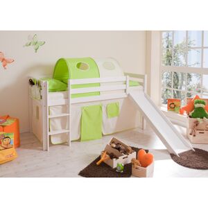 TiCAA Lit toboggan mezzanine enfant Manuel pin blanc beige/vert 90x200 cm