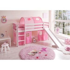 TiCAA Lit toboggan mezzanine enfant Manuel pin blanc rose/rose vif 90x200 cm