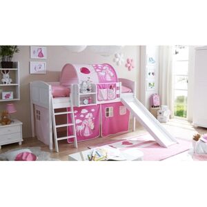 TiCAA Lit toboggan mezzanine enfant Ekki Country pin blanc Horse rose 90x200 cm