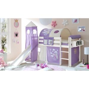 TiCAA Lit toboggan mezzanine enfant Kasper pin blanc Horse violet, tour...