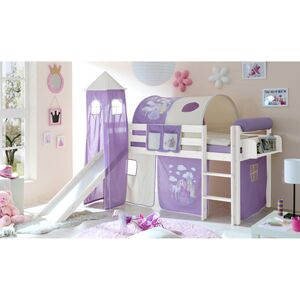 TiCAA Lit toboggan mezzanine enfant Kasper pin blanc Horse violet, tour... 90x200 cm