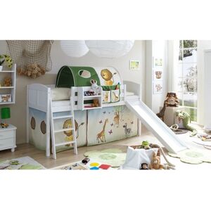 TiCAA Lit toboggan mezzanine enfant Ekki Country pin blanc Safari vert 90x200 cm 90x200 cm