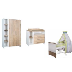 Ensemble lit enfant commode armoire 2 portes Eco Plus bois 70x140 cm