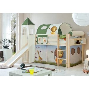 TiCAA Lit toboggan mezzanine enfant Kasper pin naturel safari, tour 90x200 cm 90x200 cm