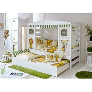 TiCAA Lit cabane gigogne enfant Safari beige/vert, deuxième lit 90x200 cm 90x200 cm