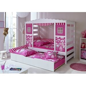 TiCAA Lit cabane gigogne enfant Horse rose, deuxieme lit 90x200 cm