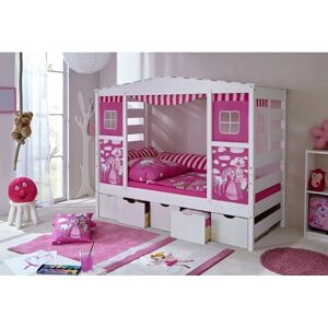 TiCAA Lit enfant maisonnette Horse rose Var 2, 5 tiroirs