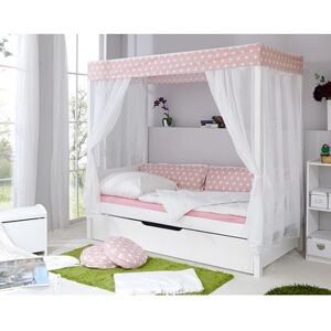 TiCAA Lit gigogne baldaquin enfant etoile rose, deuxieme lit 90x200 cm