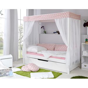 TiCAA Lit gigogne baldaquin enfant étoile rose, deuxième lit 90x200 cm 90x200 cm