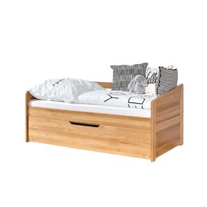 TiCAA Lit gigogne enfant mini Micki hêtre naturel, 2 matelas 90x200 cm 80x160 cm