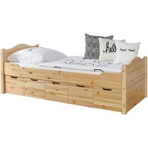 TiCAA Lit simple enfant Leni pin naturel 5 tiroirs 90x200 cm 90x200 cm