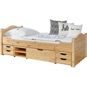 TiCAA Lit simple enfant Leni pin naturel 4 tiroirs 90x200 cm 90x200 cm