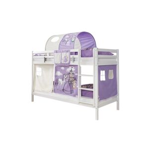 TiCAA Lit superposé enfant Rene hêtre blanc Horse violet 90x200 cm 90x200 cm