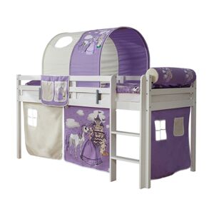 TiCAA Lit mezzanine enfant Rene hêtre blanc Horse violet 90x200 cm 90x200 cm