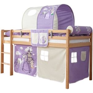 TiCAA Lit mezzanine enfant Rene hetre naturel Horse violet 90x200 cm