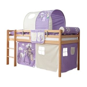 TiCAA Lit mezzanine enfant Rene hêtre naturel Horse violet 90x200 cm 90x200 cm