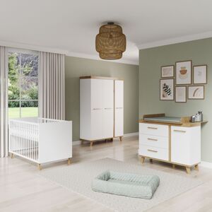 roba Chambre bebe trio lit Smile armoire 3 portes commode bois 70x140 cm