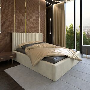 libolion Lit BARI tissu avec sommier relevable coffre couleur beige monolith-09 - Publicité