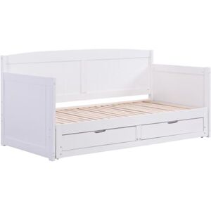 Unique Lit gigogne Banquette 90 x 190 ou 180 x 190 cm avec sommier Peigne et tiroirs Pin et MDF Blanc DINIVA - Publicité